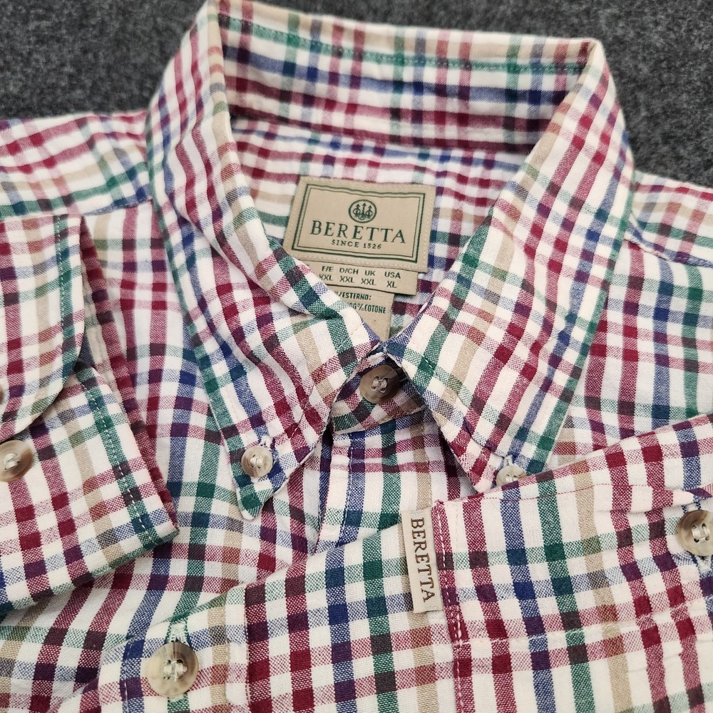 Beretta Mens XL Multicolor Tattersall Check Plaid Button Down Shirt 100% Cotton
